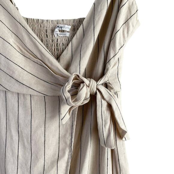 Urban Outfitters Quebec Linen Side-Tie Midi Wrap Dress Striped in Cream, Medium - Picture 6 of 13